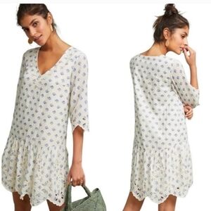 Anthropologie Meadow Rue Blue Floral Eyelet Dress